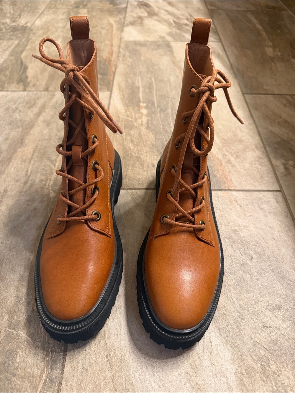 Madewell Tan Leather Combat Boots